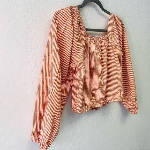 Madewell Puff-Sleeve Button-Front Crop Top in Embroidered Stripe XXS - Picture 11 of 13